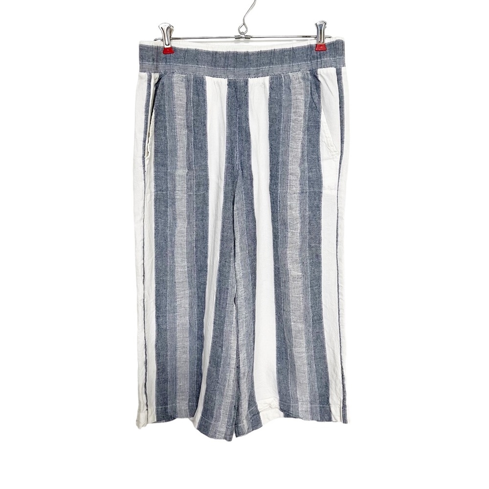 Anthropologie Cloth & Stone Linen Blend Blue Striped Cropped Pants